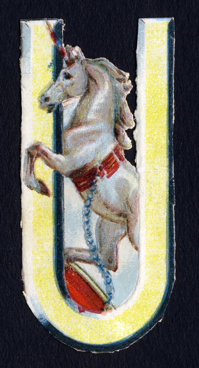 Líbí se ti Jednorožec. Beetle decoupis na téma zvířata. Rytina. Série 26 vaflových chromolitografů anglického původu. Editor a ilustrátor neznámý. Konec 19. století. Rozměr: 5,5 x 3,5 cm od Unbekannt
