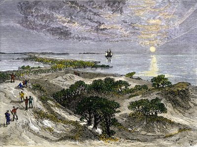 Spojené státy americké, stát Virginia: English settlers on Roanoke Island Lands od Unbekannter Künstler