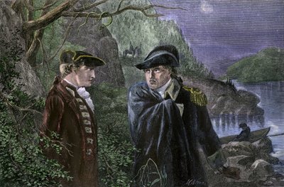 Válka za nezávislost Spojených států amerických (1775-1783): Benedict Arnold (1741-1801) zradil svou vlast slibem, že předá West Point Anglii, červenec 1780. Arnold nabídl, že pevnost vrátí Britům za 20 000 liber a hodnost brigadýra. Co od Unbekannter Künstler