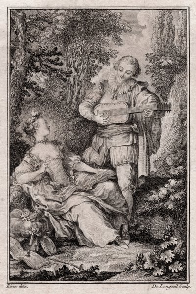 Scéna bez názvu, Paříž 1766 (rytina) od Unbekannter Künstler