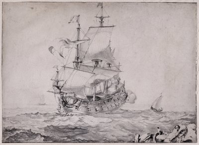 Plavidla na moři střílející z děla - kresba Pierre Puget (1620-1694) 17. století Ne 23x32,5 cm Musee Grobet Labadie Marseille od Unbekannter Künstler