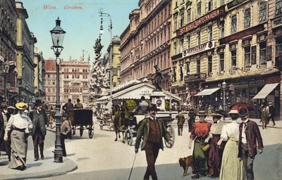 Vídeň, Graben -známá ulice v centru města s procházejícími se lidmi (pohlednice) od Unbekannter Künstler