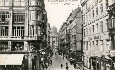 Vídeň: Kohlmarkt s kostelem Michaelerkirche v pozadí od Unbekannter Künstler