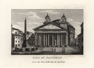 Pohled na Pantheon s fontánou, Fontana del Pantheon a obelisk Macuteo na náměstí Piazza della Rotonda, Řím od Unbekannt
