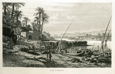 Pohled na přístav Asuán v Egyptě - ilustrace z Atlasu Egypta od Unknown