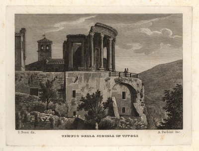 Pohled na chrám Sybil v Tivoli, Tempio della Sibilla v Tivoli od Unbekannt