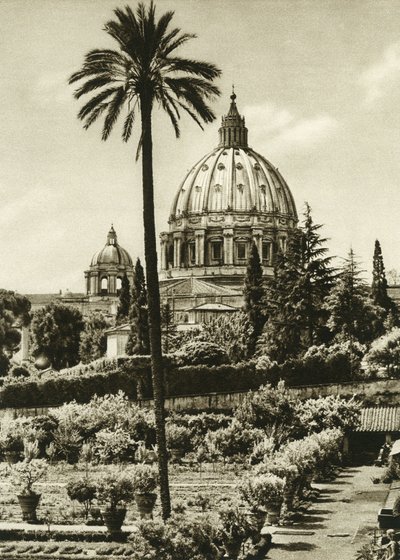 Pohled na vatikánské zahrady a baziliku svatého Petra (San Pietro) v Římě od Unbekannt