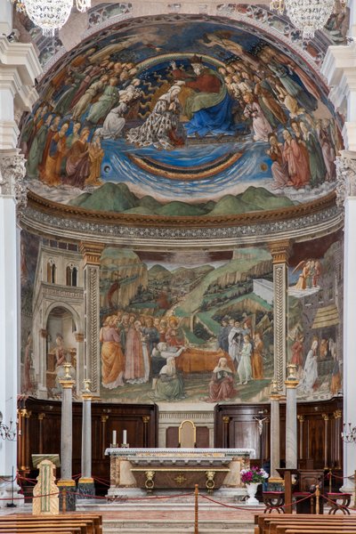 Pohled na loď a presbytář s Příběhy Panny Marie, Duomo, Katedrála S. Maria Assunta, Spoleto, Umbria, Itálie (foto) od Unbekannter Künstler