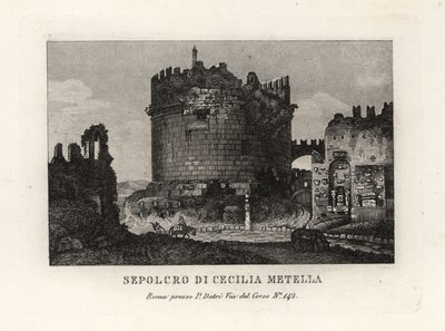 Pohled na ruinu hrobky Caecilia Metella, Sepolcro di Cecilia Metella, Řím od Unbekannt
