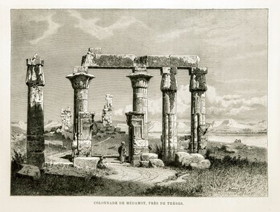 Pohled na ruiny chrámu Medamot poblíž Théb, Egypt Ilustrace z Atlasu Egypta od Unknown