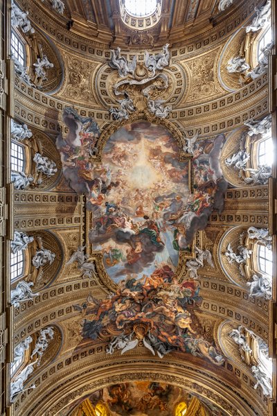 Pohled na klenbu lodi s „Triumfem ve jménu Ježíše“, kostel Gesù, Řím, Itálie (foto) od Unbekannter Künstler