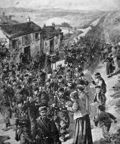 1. světová válka - francouzští vojáci pochodující na frontu 1914 od Unbekannter Künstler