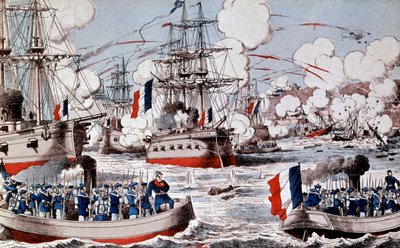 Válka mezi Čínou a Francií (1884-1885) : Zničení čínské flotily admirálem Courbetem ve Fou Tcheou, 23. srpna 1888 od Unbekannter Künstler