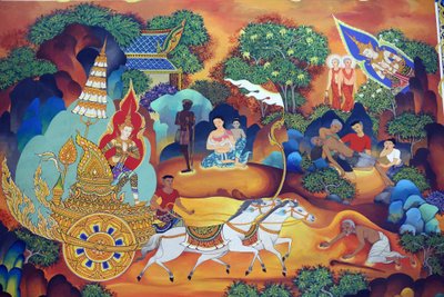 Thajský buddhistický chrám Wat Ananda Metyarama. Obraz Život Buddhy, 20160818, Singapur, Singapur od Unbekannt