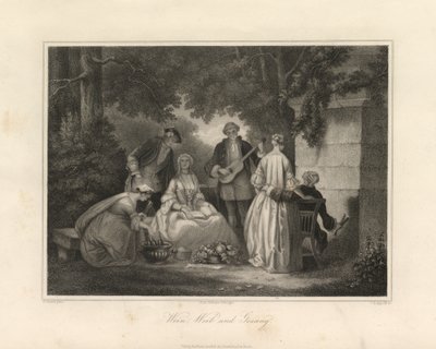 Víno, ženy a píseň, Terst, cca 1850 (rytina) od Unbekannter Künstler