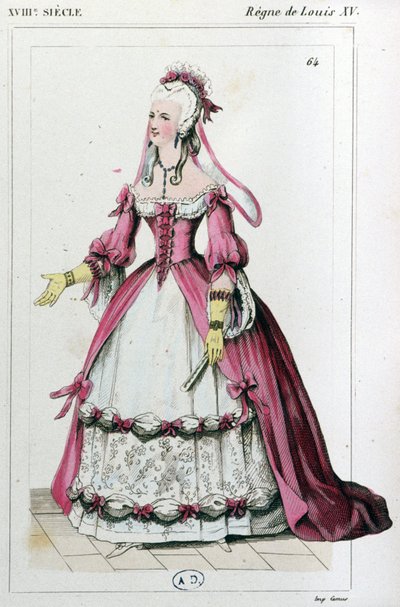 Žena v šatech, jaké nosila paní de Pompadour, asi 1810 (rytina) od Unbekannter Künstler