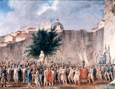 večírek mezi troskami Bastily, Paříž, asi 1793 (akvarel) od Unbekannter Künstler