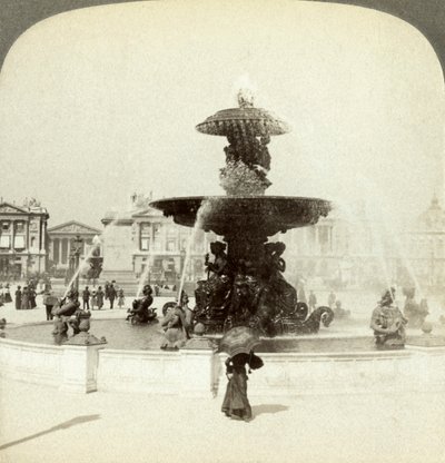 Fontána, Place de la Concorde, Paříž, Francie. od Underwood and Underwood