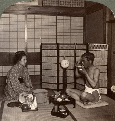Letní večeře v hotelu, Hirošima, Japonsko, 1904 od Underwood and Underwood