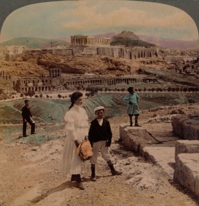 Akropole v Athénách, Lycabettus a královský palác, z památníku Philopappos, 1907. Umělci: Elmer Underwood, Bert Elias Underwood. od Underwood and Underwood