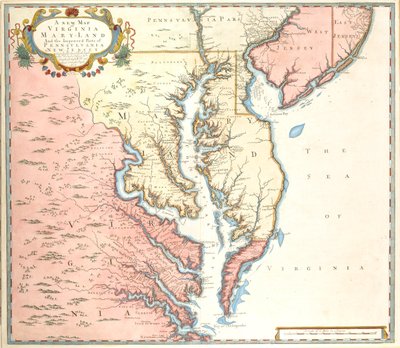 Nová mapa Virginie a Marylandu a vylepšených částí Pensylvánie a New Jersey od Unidentified