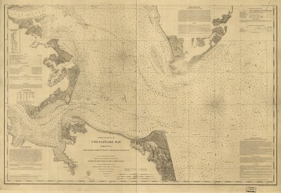 Chesapeake Bay, list č. 1, York River, Hampton Roads, Chesapeake entrance.. LOC 99447134 od United States Coast Survey
