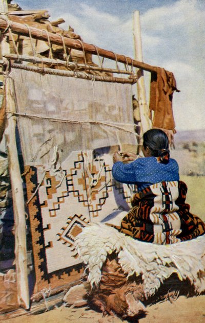 Arizona. V srdci pouště Arizony se tkají přikrývky Navajo, jejichž krása a užitečnost přitahuje mnoho zákazníků. 1920 od Unknown