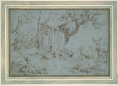 Krajina s Merkurem se blíží k pastýři (recto); Zvířecí hlava (verze) od Unknown