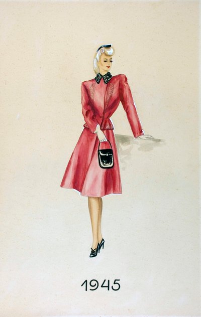 Modelka v obleku, držící kabelku, 1945 od Unknown