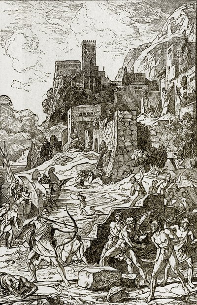 Vikingové útočí na Kelty, ilustrace z knihy Příběh člověka od J. W. Buela od Unknown
