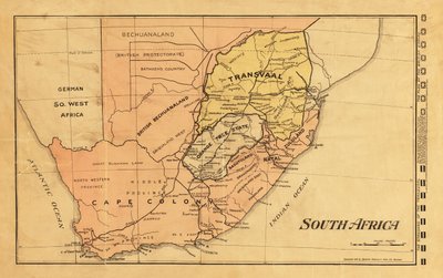 1899 mapa Jižní Afriky během druhé búrské války (barevná rytina) od Unknown artist