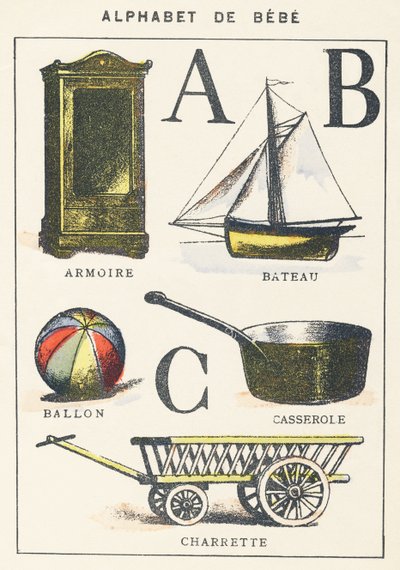 A B C: skříň, loď, balón, hrnec, vozík od Unknown artist