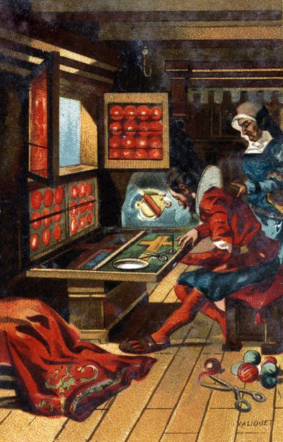 Chasublier (dělník, který vyrábí všechny druhy církevních oděvů) v roce 1546. Chromolitografie z konce 19. století. od Unknown artist