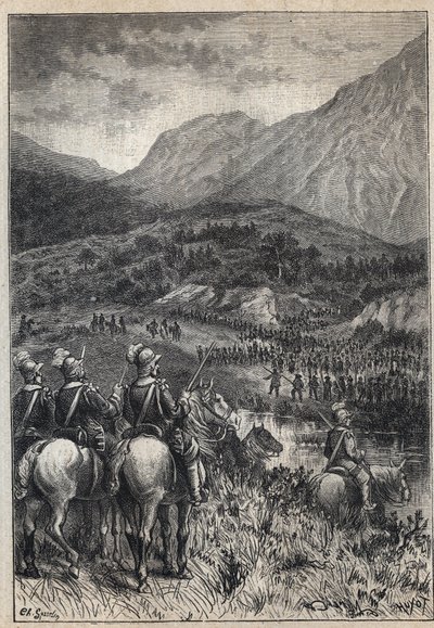 Bitevní pole – ilustrace z 19. století k historickému románu „The Puritans of Scotland“ (Stará smrtelnost) od Waltera Scotta (1771-1832) od Unknown artist