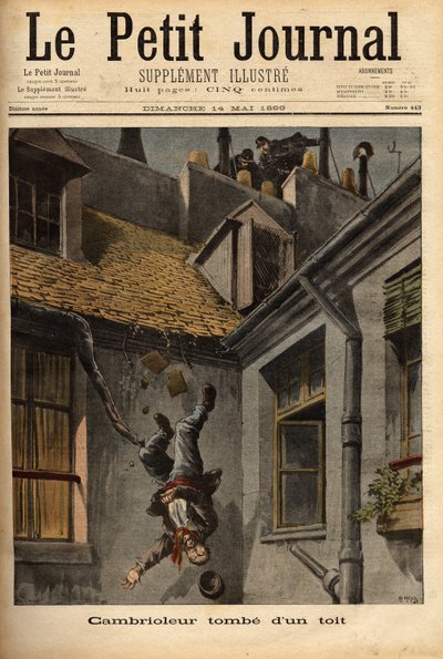 Zloděj padá ze střech ulice Notre Dame v Nazaretu, aby prchl před policisty. Rytina v „“ Le petit journal“ 14/5/1899. Kolekce Selva. od Unknown artist