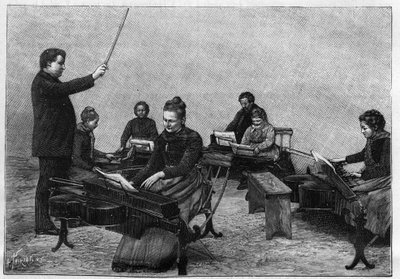 Koncert monokordů popravených mladými dívkami. Gravírování v "" přírodě. Přehled vědy a jejích aplikací v umění a průmyslu. od Unknown artist