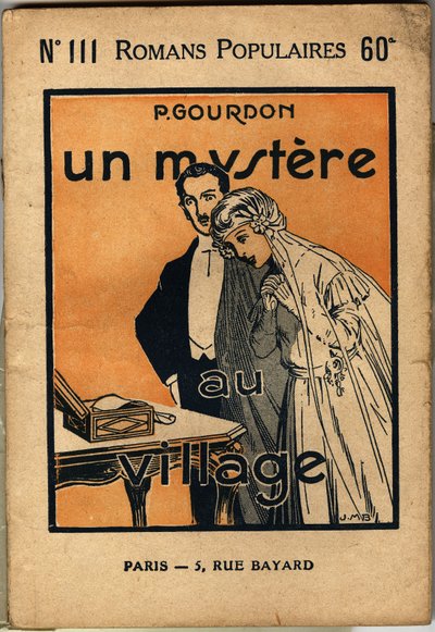 Pár mladých nevěst objeví dopis, který manželku potěší, ale manžela velmi překvapí. Ilustrace na obálce populárního románu "Un mystere au village" od P. Gourdona, edice bonne presse, Paříž 1923. Sbírka Selva. od Unknown Artist