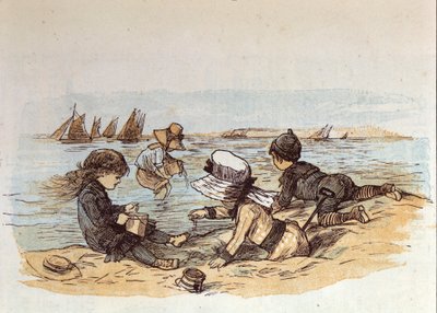 Skupina dětí hrajících si u vody na písku. 1881 od Unknown artist