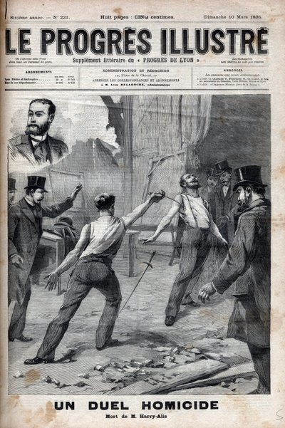 Vražedný souboj - 1. března 1895 se odehrál souboj se spejem mezi dvěma členy Výboru Francouzské Afriky, kteří byli dříve dobrými soudruhy, Alfredem Le Chatelierem a Hippolytem Percherem, alias Harrym Alisem, a to od Unknown artist