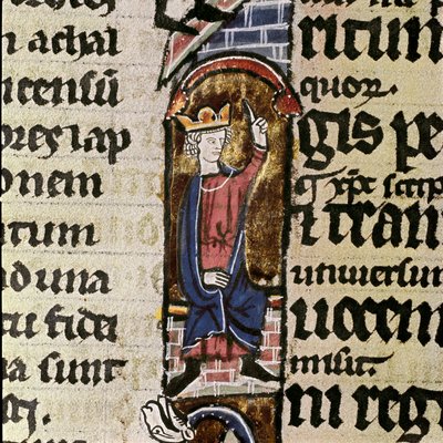 Královský pomocník při rekonstrukci jeruzalémského chrámu Detail stránky rukopisu Bible svatého Ludovika. Biblioteca Comunale Assises ze 14. století, Itálie od Unknown artist