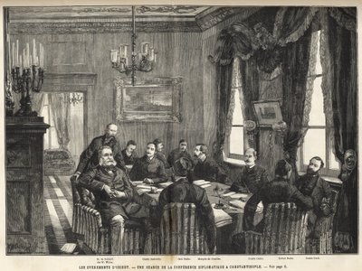 Zasedání Evropské konference Konstantinopole Srbsko-Bulharská válka, Turecko - Srbsko-bulharská válka - Zasedání diplomatické konference v Konstantinopoli - 1885 - ve slavném vesmíru 1886 (Alexandr z Nalidova (Nelidoff) (1835-1910) - od Unknown artist