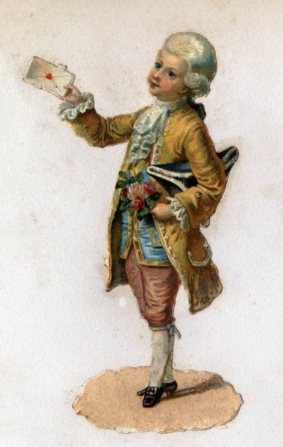 Posel (18. století) nesoucí zapečetěný dopis. Chromolitografie kolem roku 1890. od Unknown artist