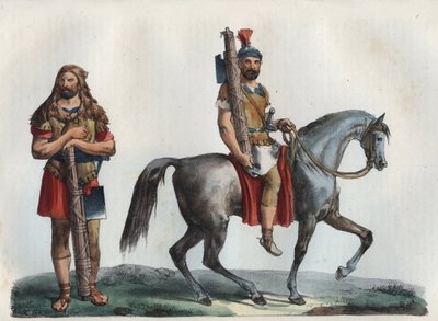 Vojenský lictor a vojenský lictor kavalérie - rytina z „Užití a zvyky všech národů vesmíru. To je historie vlády, zákonů, milicí, náboženství všech národů od nejvzdálenějších dob až po současnost. od Unknown artist