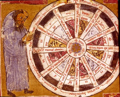 Mnich u kola náboženského života Miniatura z „Díla“ Huga de Sancto Victore (Hugh ze sv. Viktora) (asi 1096-1141) Biblioteca Governativa z 12. století, Cremona od Unknown artist