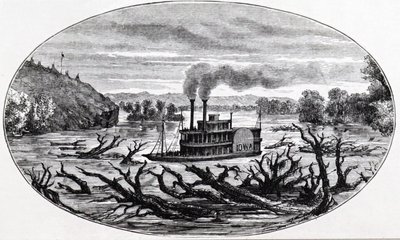 Parník s pádly na horním toku Missouri od Unknown artist