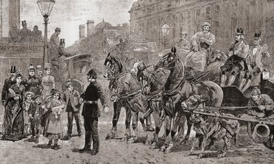 Policista zastavuje dopravu na rušném přechodu, aby umožnil chodcům přejít silnici, Londýn, Anglie. od Unknown artist