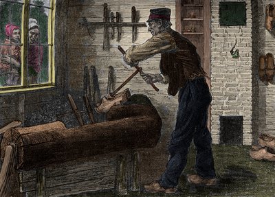 Diverzant při práci ve své dílně v Belgii, In „“Le journal de la jeunesse 1888““. od Unknown artist