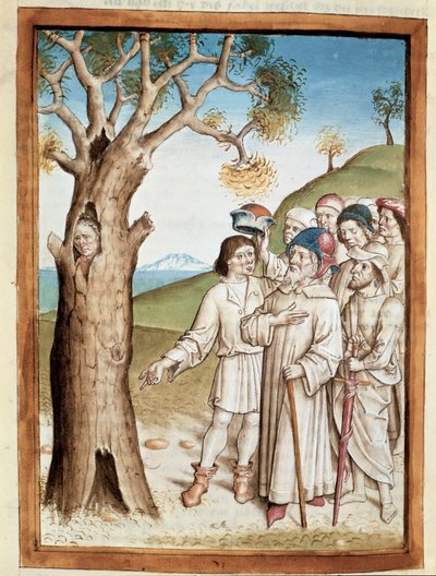 Hledač se skrývá v miniaturním kmeni stromu z německého překladu bajek Bidpaiho „Kalila (Calila) a Dimna“. (ms. 1389, fol. 36) kolem 1480 Chantilly, musee Conde od Unknown artist