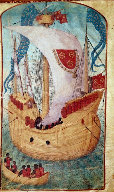 Loď s plachtou zdobenou erbem Louise Maleta (1441-1516), seigneura Granville Miniature z Olivier de la Marche (1425-1502) 1483 Chantilly, Musee Conde od Unknown artist