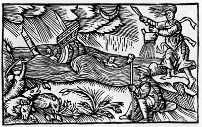 Čarodějnice způsobí bouři po „Historia de gentis nortentrionalibu“ od Olause Magnuse, Řím 1555 od Unknown artist